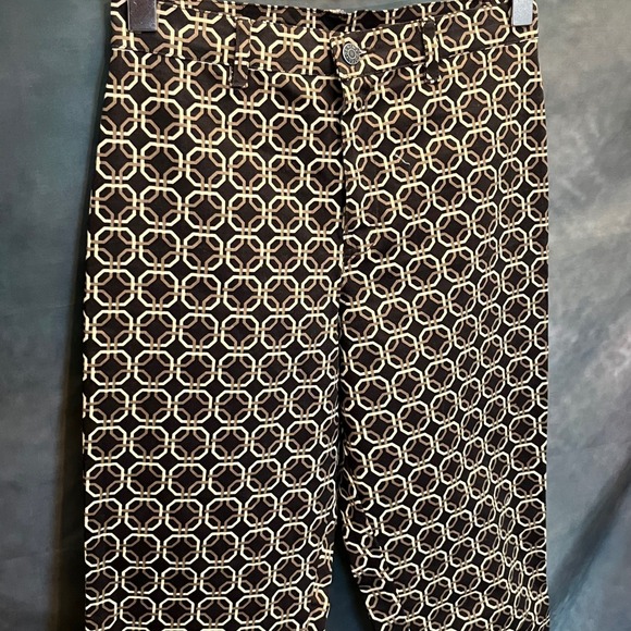 MOTEL Zoven Flare Trouser Chain Tangle Dark Brown Geometric Print Women's Small - Picture 2 of 6
